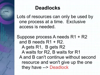 Deadlocks  Lots of resources can only be used by  one process at a time.  Exclusive  access is