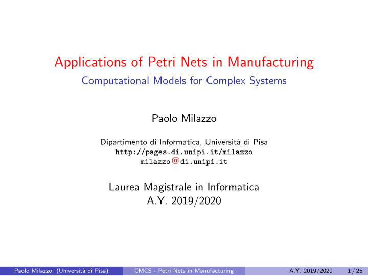 applications of petri nets in manufacturing