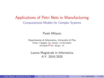 Applications of Petri Nets in Manufacturing  Computational Models for Complex Systems  Paolo