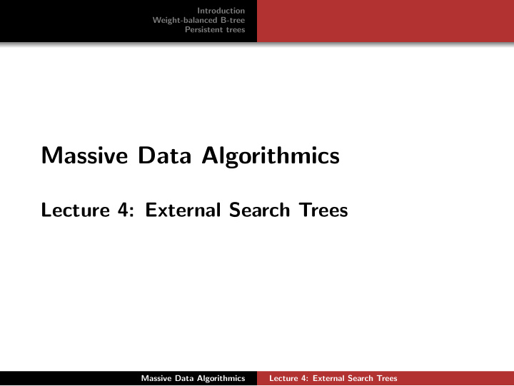 massive data algorithmics