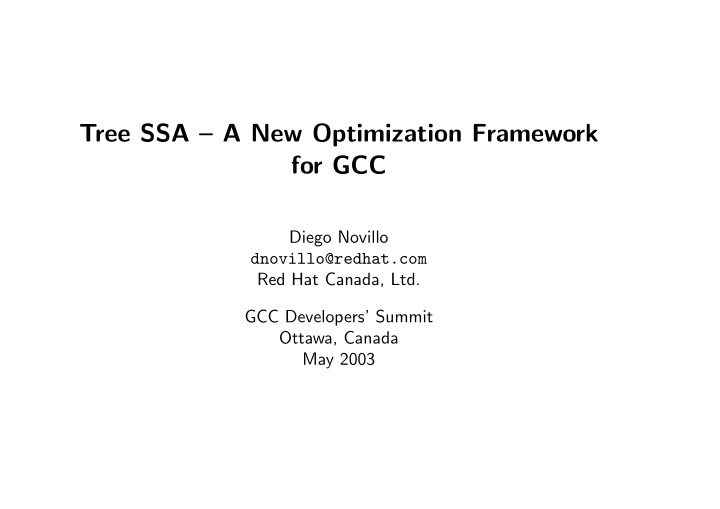 tree ssa a new optimization framework for gcc