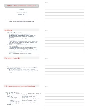 Midterm 2 Review and Minimum Spanning Trees  Tyler Moore  CSE 3353, SMU, Dallas, TX  March 28, 2013