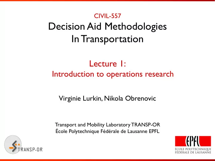decision aid methodologies in transportation