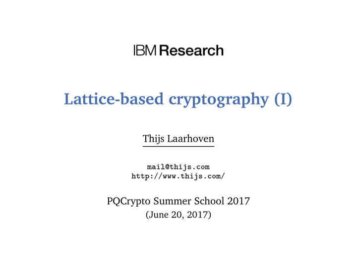 lattice based cryptography i