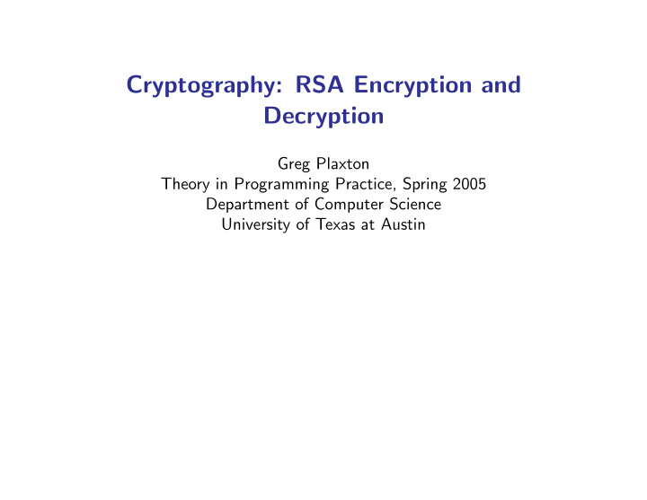 cryptography rsa encryption and decryption