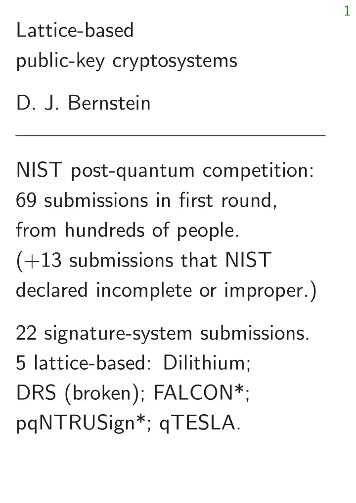 lattice based public key cryptosystems d j bernstein nist