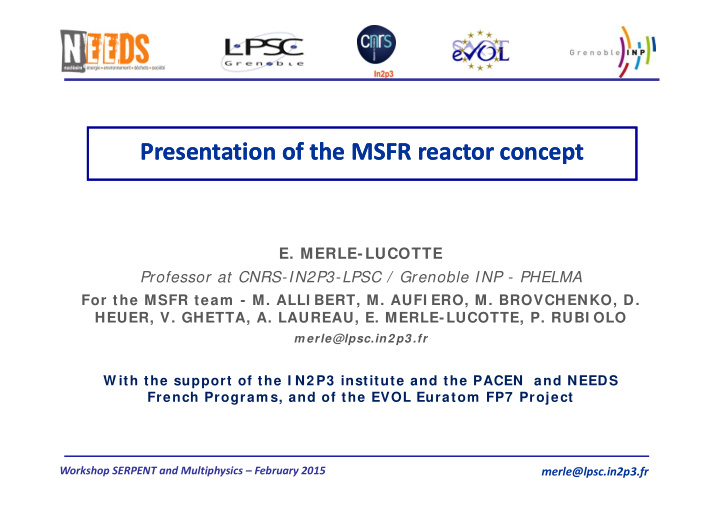 presentation of the msfr reactor concept presentation of