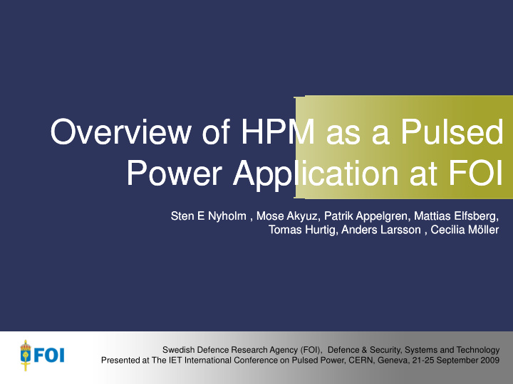 overview of hpm as a pulsed overview of hpm as a pulsed