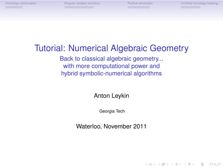 tutorial numerical algebraic geometry
