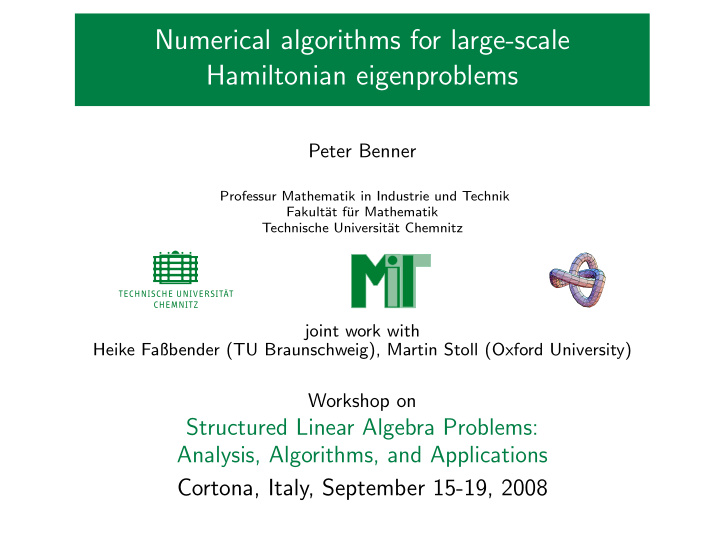numerical algorithms for large scale hamiltonian