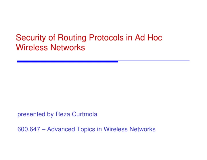 security of routing protocols in ad hoc wireless networks