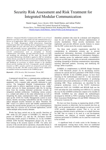 Security Risk Assessment and Risk Treatment for  Integrated Modular Communication Hamid Asgari,