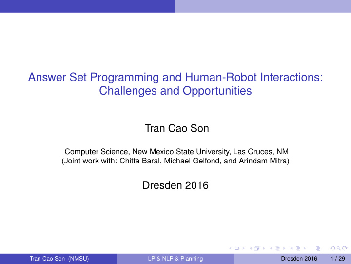 answer set programming and human robot interactions