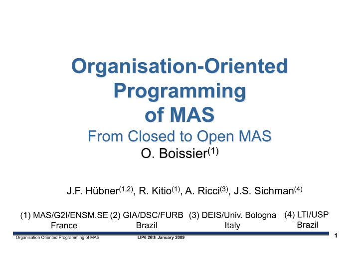 organisation in mas is a supra agent pattern of emergent