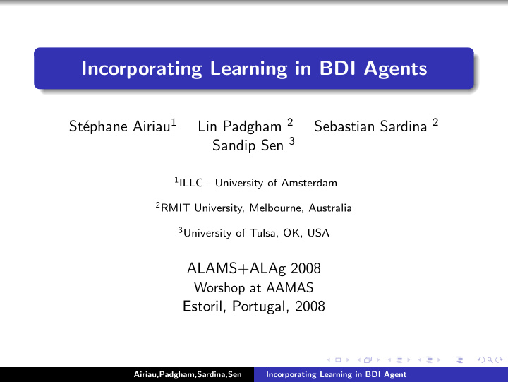 incorporating learning in bdi agents
