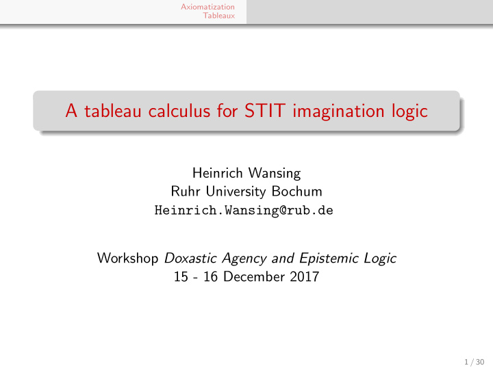 a tableau calculus for stit imagination logic