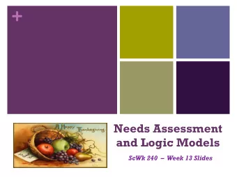 +  Needs Assessment  and Logic Models  ScWk 240    Week 13 Slides  +  2  What is Program