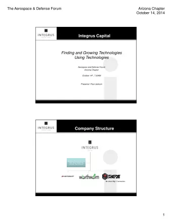 Integrus Capital  Finding and Growing Technologies  Using Technologies  Aerospace and Defense Forum