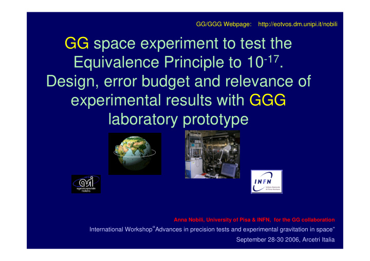 gg space experiment to test the equivalence principle to