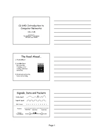 The Road Ahead  1. Physical layer  2. Datalink layer  Application  introduction,  Transport