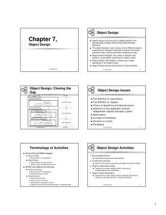 Chapter 7,  Object design is the process of adding details to the  Object Design  requirements