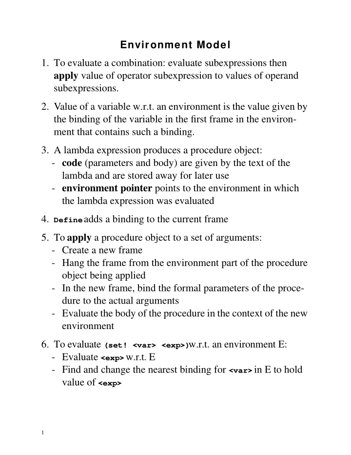 environment model 1 to evaluate a combination evaluate