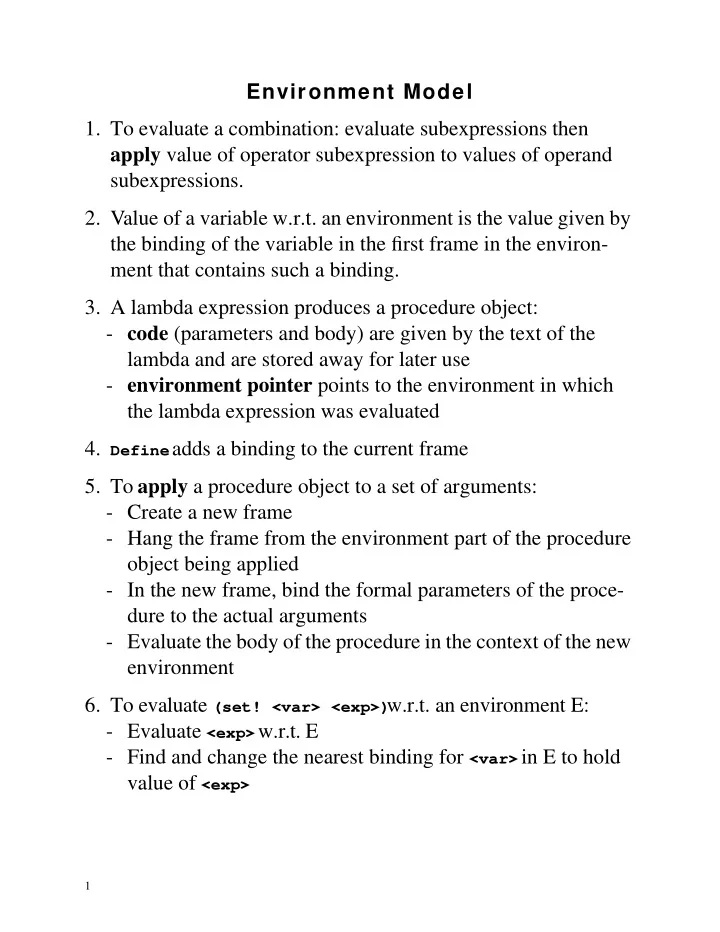 environment model 1 to evaluate a combination evaluate
