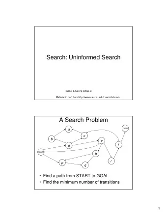 Search: Uninformed Search  Russel &amp; Norvig Chap. 3  Material in part from