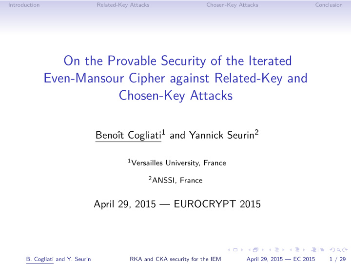 on the provable security of the iterated even mansour