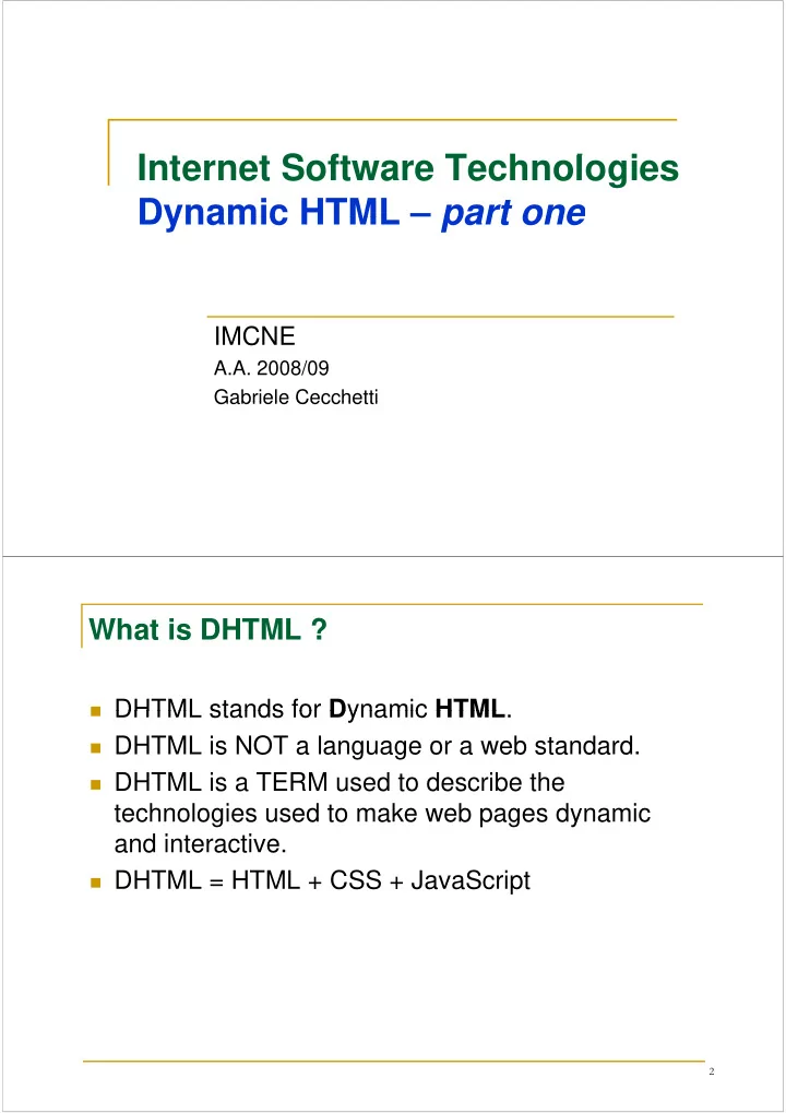 internet software technologies i t t s ft t h l i dynamic