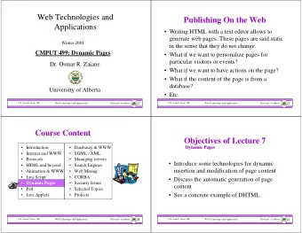 Web Technologies and  Publishing On the Web  Applications   Writing HTML with a text editor