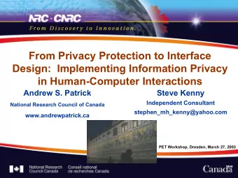 From Privacy Protection to Interface  Design:  Implementing Information Privacy  in Human-Computer