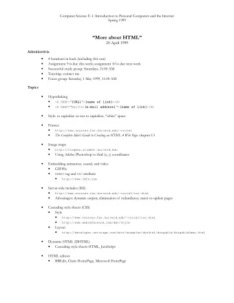 More about HTML  20 April 1999  Administrivia  4 handouts in back (including this one)