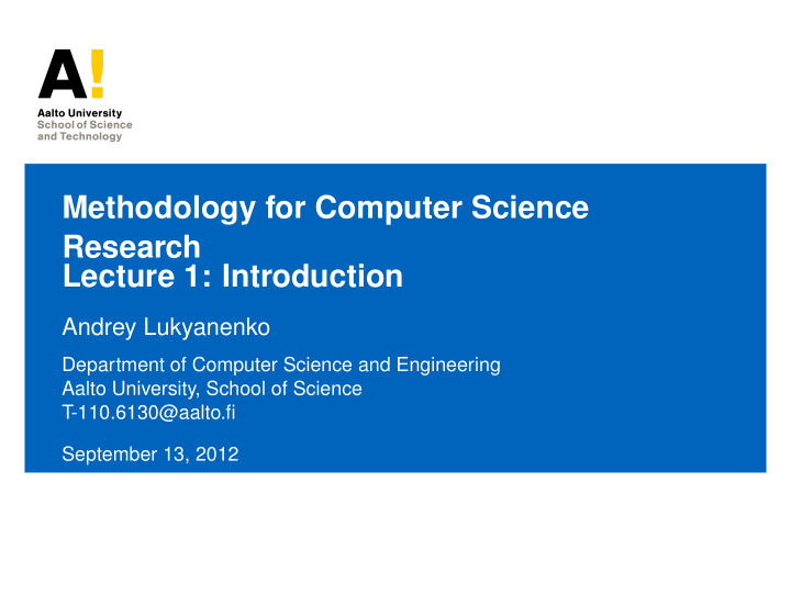 methodology for computer science research lecture 1
