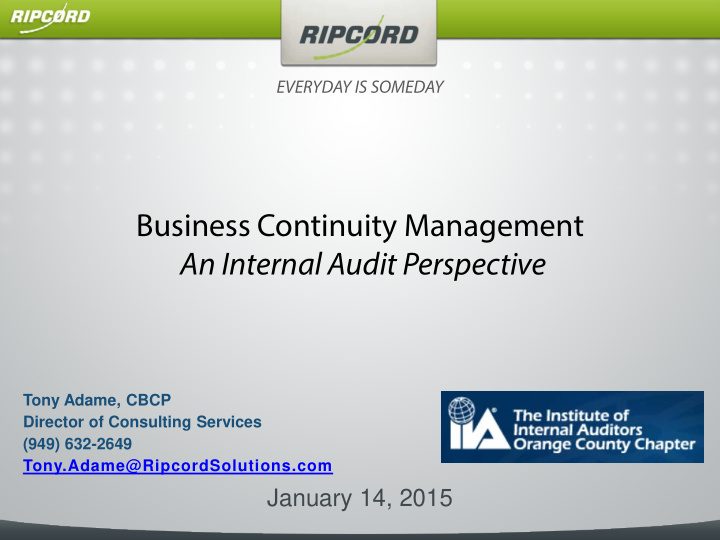 business continuity management an internal audit