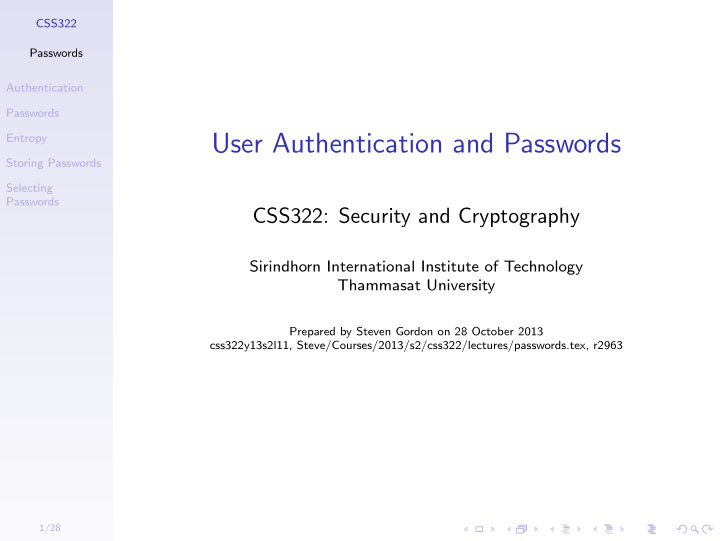 user authentication and passwords