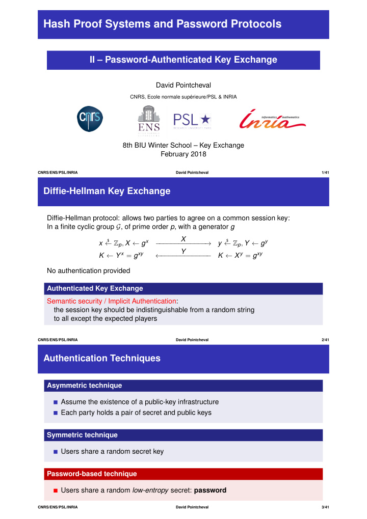 hash proof systems and password protocols