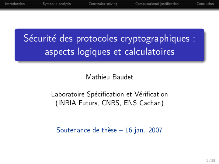 s ecurit e des protocoles cryptographiques aspects