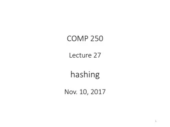 hashing  Nov. 10, 2017  1  RECALL: Map  keys (type K)  values  (type V) Each (key, value)  pairs is