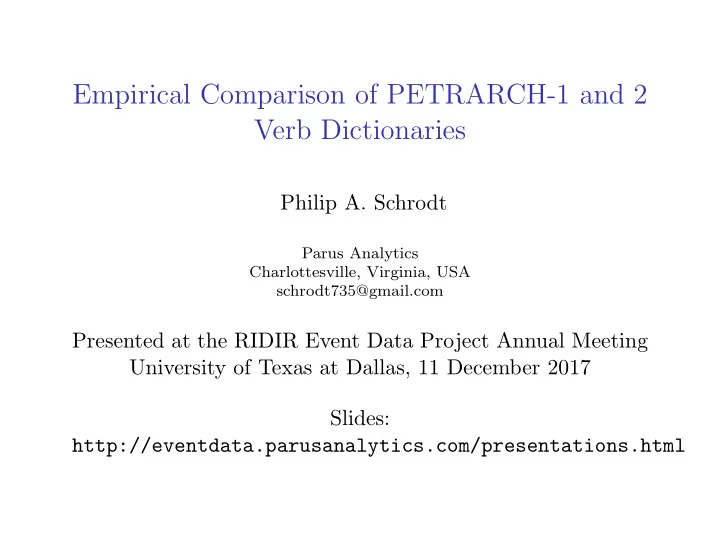empirical comparison of petrarch 1 and 2 verb dictionaries