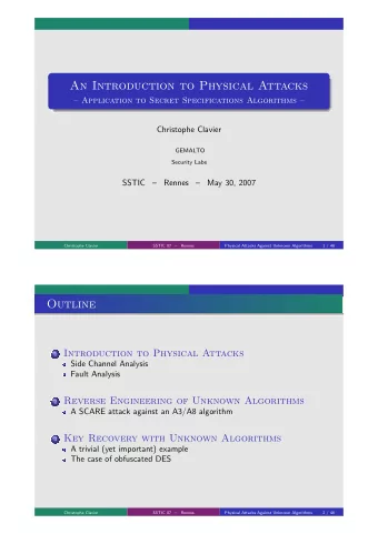An Introduction to Physical Attacks   Application to Secret Specifications Algorithms