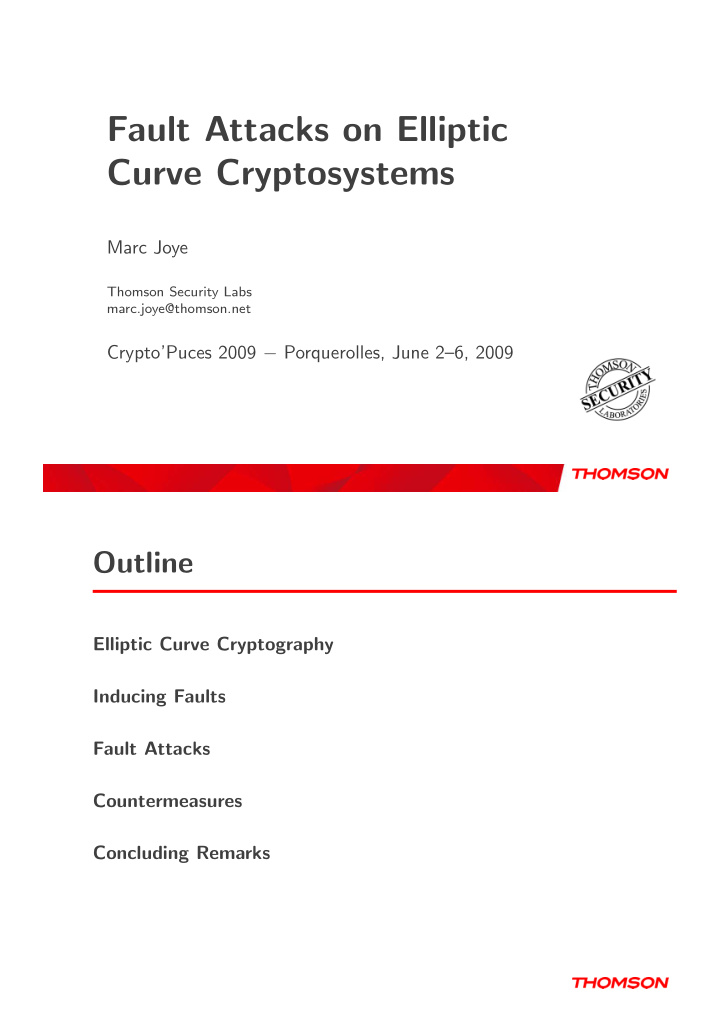fault attacks on elliptic curve cryptosystems