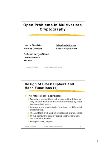 Open Problems in Multivariate  Cryptography  Louis Goubin  LGoubin@  slb.com  Nicolas Courtois