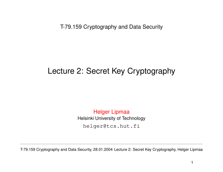 lecture 2 secret key cryptography