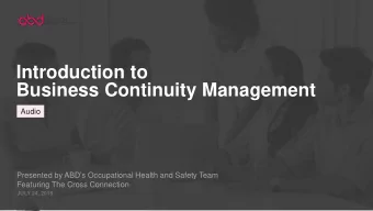 Introduction to  Business Continuity Management  Audio  Presented by ABDs Occupational Health