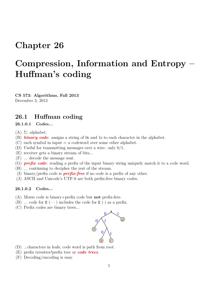 chapter 26 compression information and entropy huffman s