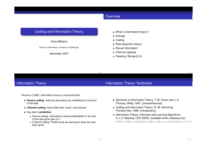 overview coding and information theory