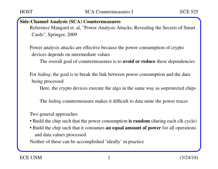 host sca countermeasures i ece 525 side channel analysis