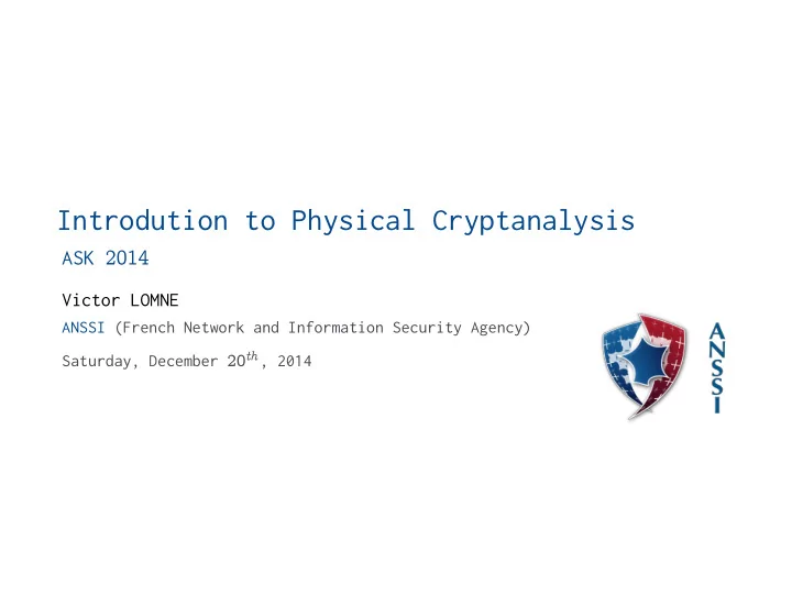 introdution to physical cryptanalysis