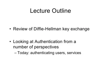 Lecture Outline   Review of Diffie-Hellman key exchange   Looking at Authentication from a